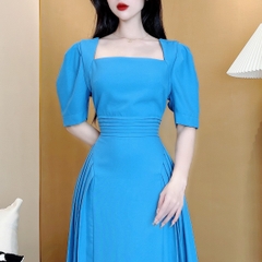 Đầm Nữ Trơn Form A Lửng Tay Cổ Vuông Xếp Ly Eo Chất For Chéo Đi Tiệc Đi Biển MIMIX - DR3