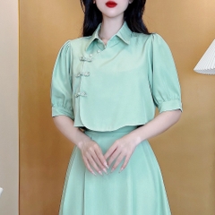 Áo Sơ Mi Cổ Tàu Tay Ngắn Chất Trượt Chéo Đi Du Lịch MIMIX - DR0