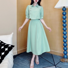 Áo Sơ Mi Cổ Tàu Tay Ngắn Chất Trượt Chéo Đi Du Lịch MIMIX - DR0