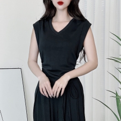 Set Bộ Nữ Áo Sát Nách Nhún Eo Mix Quần Dài Ống Rộng Chất Thun Vân Mịn Đi Du Lịch MIMIX - DR9