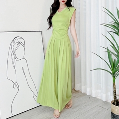 Set Bộ Nữ Áo Sát Nách Nhún Eo Mix Quần Dài Ống Rộng Chất Thun Vân Mịn Đi Du Lịch MIMIX - DR9