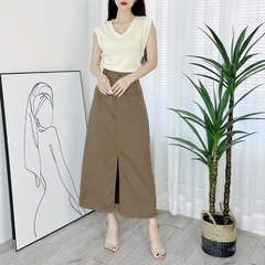 Chân Váy Nữ Trơn Phối Túi Trước Xẻ Giữa Chất Tuyết Hàn Công Sở MIMIX - DL1