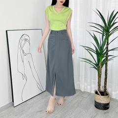 Chân Váy Nữ Trơn Phối Túi Trước Xẻ Giữa Chất Tuyết Hàn Công Sở MIMIX - DL1