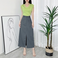 Chân Váy Nữ Trơn Phối Túi Trước Xẻ Giữa Chất Tuyết Hàn Công Sở MIMIX - DL1