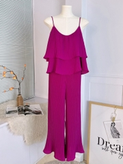 Set Bộ Nữ Dập Ly Áo 2 Dây Tầng Mix Quần Dáng Dài Chất Lụa Và Tol Đi Dạo Phố MIMIX - BK3