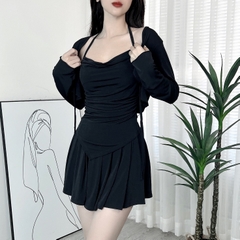 Set Bộ Nữ 3 Món Áo Khoác Nữ, Áo 2 Dây Kèm Chân Váy Tennis Chất Thun Dẻo Đi Chơi MIMIX - DU9