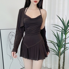 Set Bộ Nữ 3 Món Áo Khoác Nữ, Áo 2 Dây Kèm Chân Váy Tennis Chất Thun Dẻo Đi Chơi MIMIX - DU9