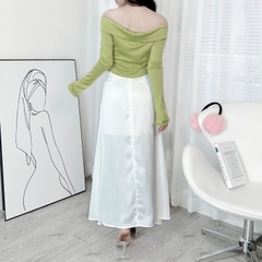 Áo Trễ Vai Tay Dài Đính Nút Trơn Nữ Chất Thun Lụa Vân Nhuyễn Đi Du Lịch Đi Làm MIMIX - DV3