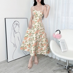 Đầm Midi Nữ 2 Dây Cúp Viền Ngọc Dáng Dài Xòe Đi Biển Đi Tiệc MIMIX - DV2