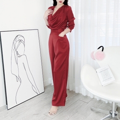 Set Bộ Nữ Áo Cổ Đổ Tay Dài Mix Quần Baggy Dáng Dài Chất Lụa Tô Châu Công Sở MIMIX - DV7