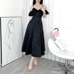 Đầm Midi Gấm 2D Bèo Vai Hoa Ngực Chất Gấm In Hoa QC Đi Tiệc MIMIX - DW0