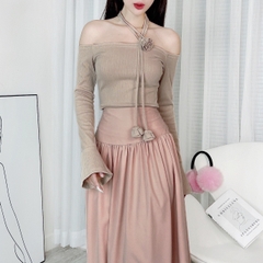 Áo Kiểu Nữ Trễ Vai Phối Chocker Hoa Trơn Thun Hàn Đi Du Lịch Đi Làm MIMIX - DW5