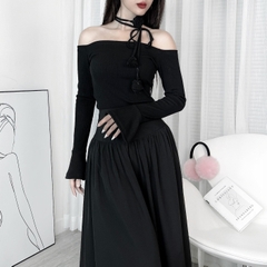 Áo Kiểu Nữ Trễ Vai Phối Chocker Hoa Trơn Thun Hàn Đi Du Lịch Đi Làm MIMIX - DW5