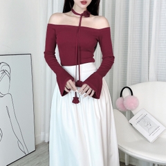 Áo Kiểu Nữ Trễ Vai Phối Chocker Hoa Trơn Thun Hàn Đi Du Lịch Đi Làm MIMIX - DW5