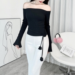 Áo Kiểu Nữ Trễ Vai Phối Chocker Hoa Trơn Thun Hàn Đi Du Lịch Đi Làm MIMIX - DW5
