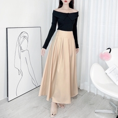 Áo Trơn Kiểu Nữ Trễ Vai Tay Dài Cổ Lật Chất Thun Tăm QC Đi Làm Đi Chơi MIMIX - DX6
