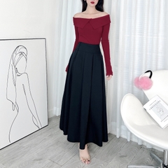 Áo Trơn Kiểu Nữ Trễ Vai Tay Dài Cổ Lật Chất Thun Tăm QC Đi Làm Đi Chơi MIMIX - DX6