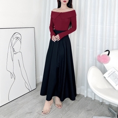 Áo Trơn Kiểu Nữ Trễ Vai Tay Dài Cổ Lật Chất Thun Tăm QC Đi Làm Đi Chơi MIMIX - DX6