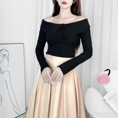 Áo Trơn Kiểu Nữ Trễ Vai Tay Dài Cổ Lật Chất Thun Tăm QC Đi Làm Đi Chơi MIMIX - DX6