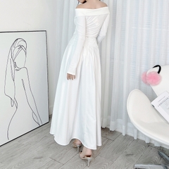 Áo Trơn Kiểu Nữ Trễ Vai Tay Dài Cổ Lật Chất Thun Tăm QC Đi Làm Đi Chơi MIMIX - DX6