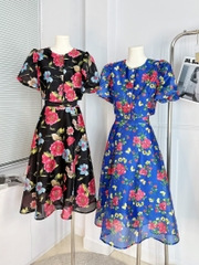 Set Váy Nữ Áo Tay Bồng Cổ Tròn Mix Chân Váy Midi Xòe Chất Tơ Sống Nhũ Đi Làm Đi Chơi MIMIX - CP5
