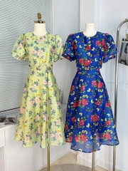 Set Váy Nữ Áo Tay Bồng Cổ Tròn Mix Chân Váy Midi Xòe Chất Tơ Sống Nhũ Đi Làm Đi Chơi MIMIX - CP5