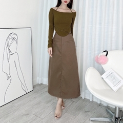 Áo 2 Dây Nữ Tay Dài Trễ Vai Vạt Bầu Chất Thun Vân Tăm Quảng Châu Đi Làm Đi Tiệc Mimix - DX4