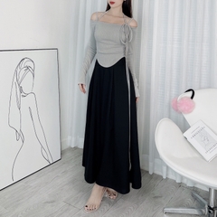 Áo 2 Dây Nữ Tay Dài Trễ Vai Vạt Bầu Chất Thun Vân Tăm Quảng Châu Đi Làm Đi Tiệc Mimix - DX4