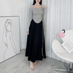 Áo 2 Dây Nữ Tay Dài Trễ Vai Vạt Bầu Chất Thun Vân Tăm Quảng Châu Đi Làm Đi Tiệc Mimix - DX4