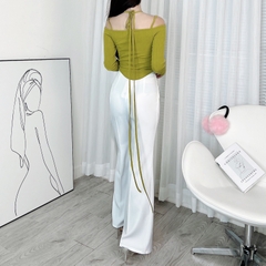 Áo 2 Dây Nữ Tay Dài Trễ Vai Vạt Bầu Chất Thun Vân Tăm Quảng Châu Đi Làm Đi Tiệc Mimix - DX4
