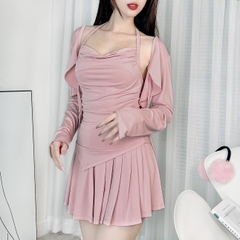 Set Bộ Trơn Nữ 3 Món Áo Khoác Nữ, Áo 2 Dây Kèm Chân Váy Tennis Chất Thun Dẻo 50D MIMIX - DY1