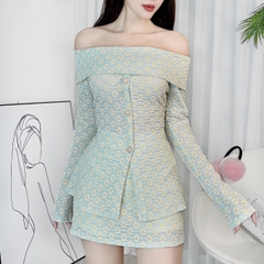 Set Bộ Nữ ÁoTrễ Vai Tay Dài Thêu Hoa Kèm Chân Váy Nữ Ngắn Đi Du Lịch MIMIX - DY7