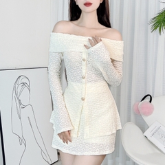 Set Bộ Nữ ÁoTrễ Vai Tay Dài Thêu Hoa Kèm Chân Váy Nữ Ngắn Đi Du Lịch MIMIX - DY7