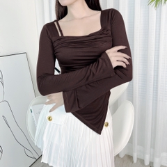  Áo Kiểu Nữ Trơn Tay Dài Vạt Nhọn Phối Dây Bính Vai Đi Du Lịch MIMIX - DZ5