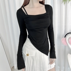  Áo Kiểu Nữ Trơn Tay Dài Vạt Nhọn Phối Dây Bính Vai Đi Du Lịch MIMIX - DZ5