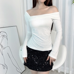 Áo Kiểu Nữ Trơn Tay Dài Lệch Vai Chất Thun Dẻo Đi Du Lịch MIMIX - DZ4