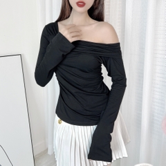 Áo Kiểu Nữ Trơn Tay Dài Lệch Vai Chất Thun Dẻo Đi Du Lịch MIMIX - DZ4