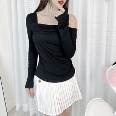 Áo Kiểu Nữ Trơn Tay Dài Lệch Vai Chất Thun Dẻo Đi Du Lịch MIMIX - DZ4