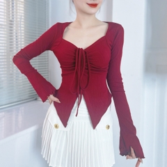 Áo Kiểu Nữ Vạt Xẻ Tay Dài Rút Dây Chất Thun Tăm QC Đi Làm Đi Chơi MIMIX - DZ7
