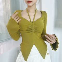 Áo Kiểu Nữ Vạt Xẻ Tay Dài Rút Dây Chất Thun Tăm QC Đi Làm Đi Chơi MIMIX - DZ7