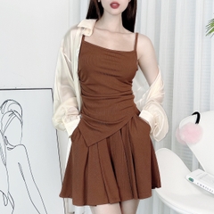Set Bộ Trơn Nữ Trơn Áo 2 Dây Tà Nhọn Kèm Quần Váy Xếp Ly Chất Thun Tăm Nhuyễn Đi Du Lịch MIMIX - DY8