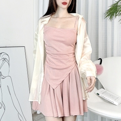 Set Bộ Trơn Nữ Trơn Áo 2 Dây Tà Nhọn Kèm Quần Váy Xếp Ly Chất Thun Tăm Nhuyễn Đi Du Lịch MIMIX - DY8