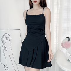 Set Bộ Trơn Nữ Trơn Áo 2 Dây Tà Nhọn Kèm Quần Váy Xếp Ly Chất Thun Tăm Nhuyễn Đi Du Lịch MIMIX - DY8