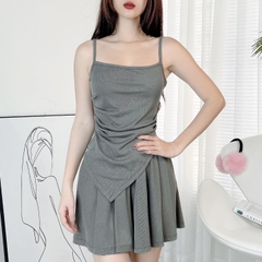 Set Bộ Trơn Nữ Trơn Áo 2 Dây Tà Nhọn Kèm Quần Váy Xếp Ly Chất Thun Tăm Nhuyễn Đi Du Lịch MIMIX - DY8