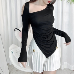 Áo Kiểu Nữ Trơn Tay Dài Vạt Nhọn Phối Dây Bính Vai Chất Thun Dẻo Đi Du Lịch MIMIX - DZ3