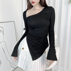 Áo Kiểu Nữ Trơn Tay Dài Vạt Nhọn Phối Dây Bính Vai Chất Thun Dẻo Đi Du Lịch MIMIX - DZ3