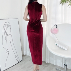 Đầm Body Nhung Nữ Thêu Phối Xẻ Tà 2 Màu Trơn Nhung Thun Thêu Đi Tiệc MIMIX - DZ1