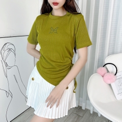  Áo Kiểu Nữ Cổ Tròn Phối Thêu Tay Ngắn Rút Chất Thun Tăm QC Đi Du Lịch MIMIX - EA3