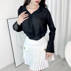 Áo Kiểu Nữ Sơ Mi Tay Loe Dài Phối Nút Bọc 3 Màu Nữ Tính Chất Tơ Vân Lụa Đi Làm Đi Chơi MIMIX - DO9