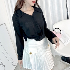 Áo Kiểu Nữ Sơ Mi Tay Loe Dài Phối Nút Bọc 3 Màu Nữ Tính Chất Tơ Vân Lụa Đi Làm Đi Chơi MIMIX - DO9